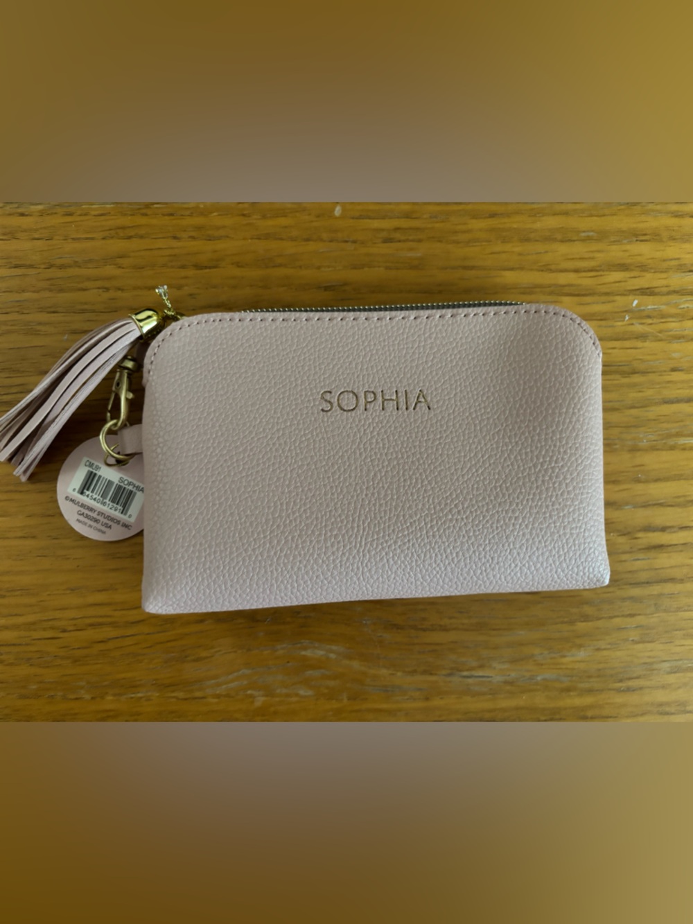 Blush Pink Leather Cosmetic Pouch with Tassel (Sophia)